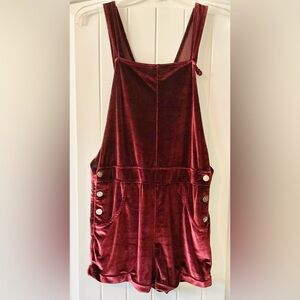 MINKPINK Burgundy Velvet Short Overalls Romper